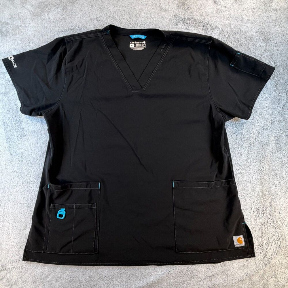 Carhartt Force Women’s XL Scrub Top Black V-Neck Modern Fit Pockets